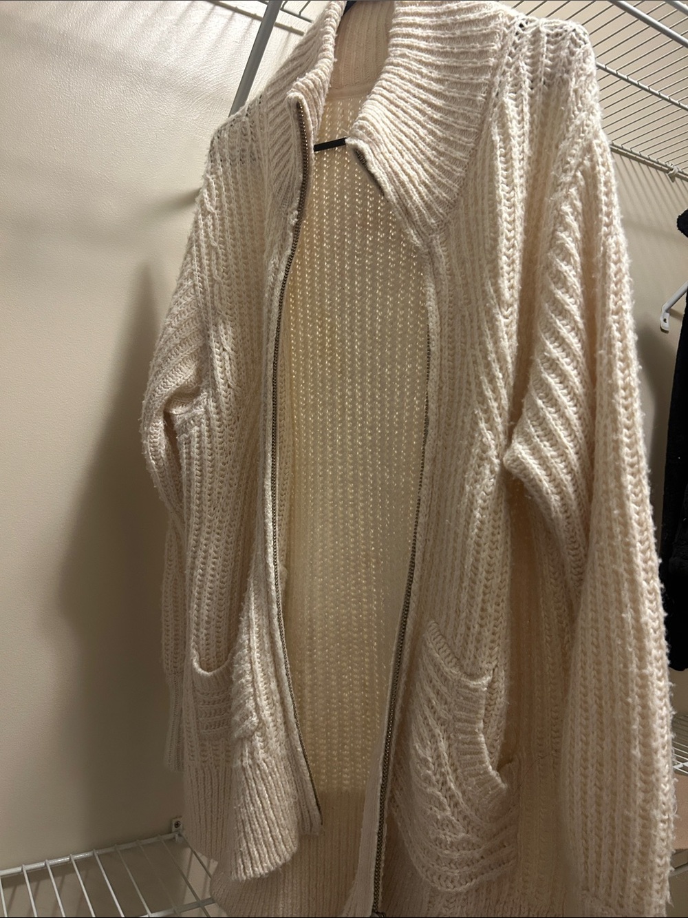 Pilcro Cream Zip-Front Chunky Knit Cardigan